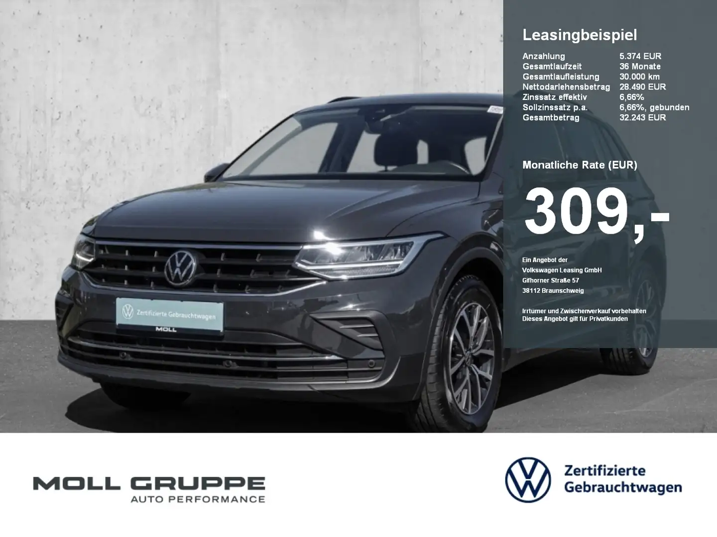 Volkswagen Tiguan 1.4 eTSI eHybrid DSG Life LM ACC PDC AUT Grau - 1