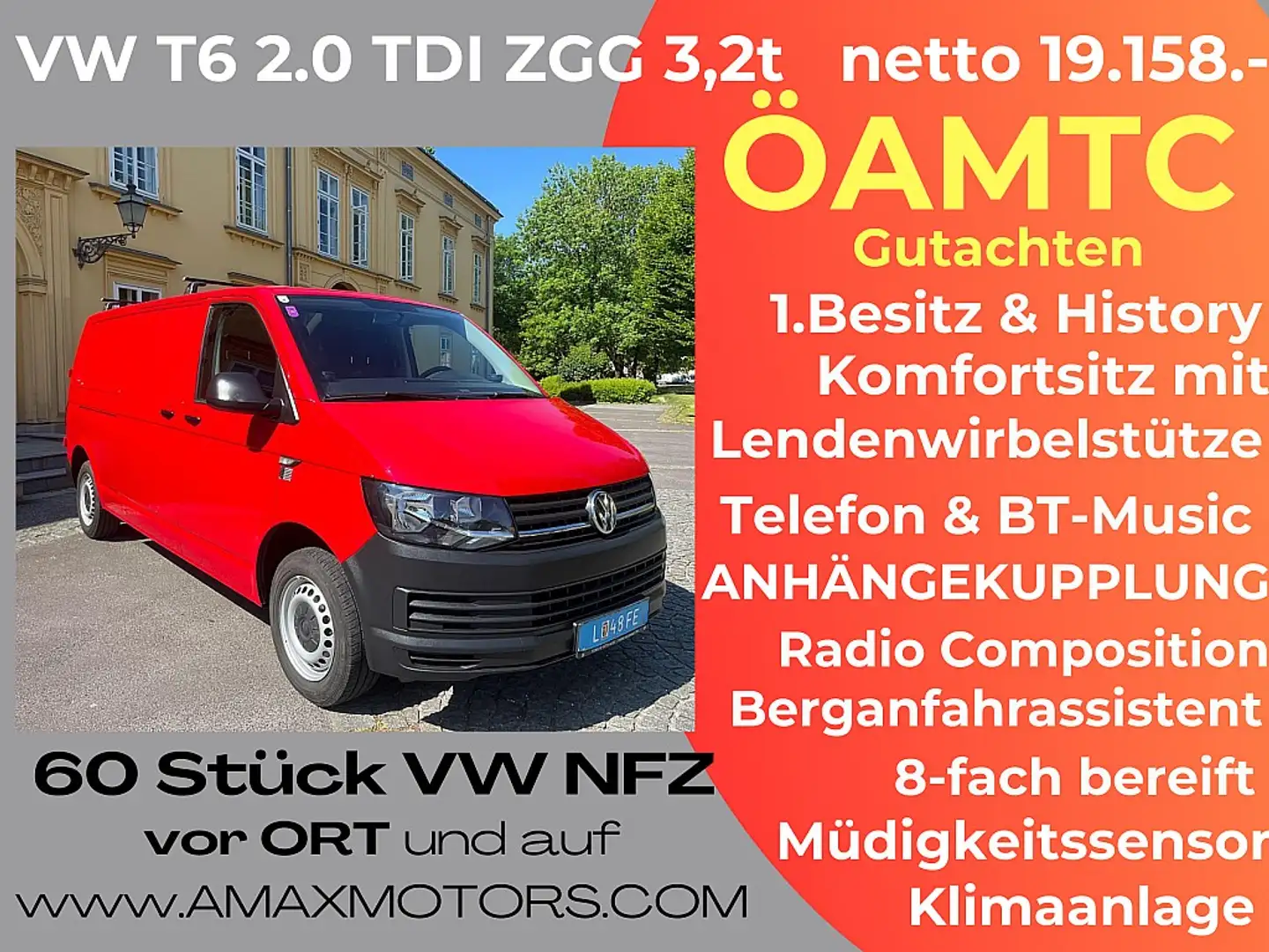 Volkswagen T6 Transporter T6 Kastenwagen LR 2,0 TDI BMT ÖAMTC TEST, Anhän... Rot - 1