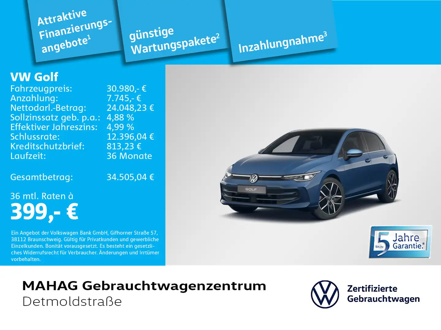 Volkswagen Golf VIII Style 1.eTSI Edition 50 LED+ Navi Pano Blau - 1