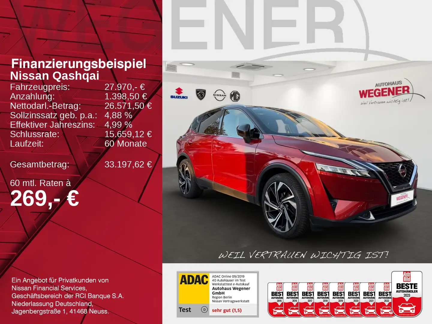 Nissan Qashqai QASHQAI TEKNA+4x4 AT+BOSE PANO NAVI 360° LEDER Rot - 2