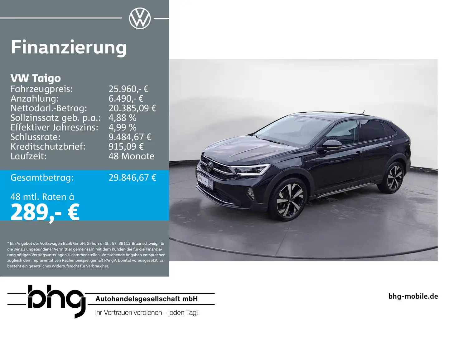 Volkswagen Taigo 1.0 TSI Style DSG #Pano #Navi #Kamera #ACC Schwarz - 1