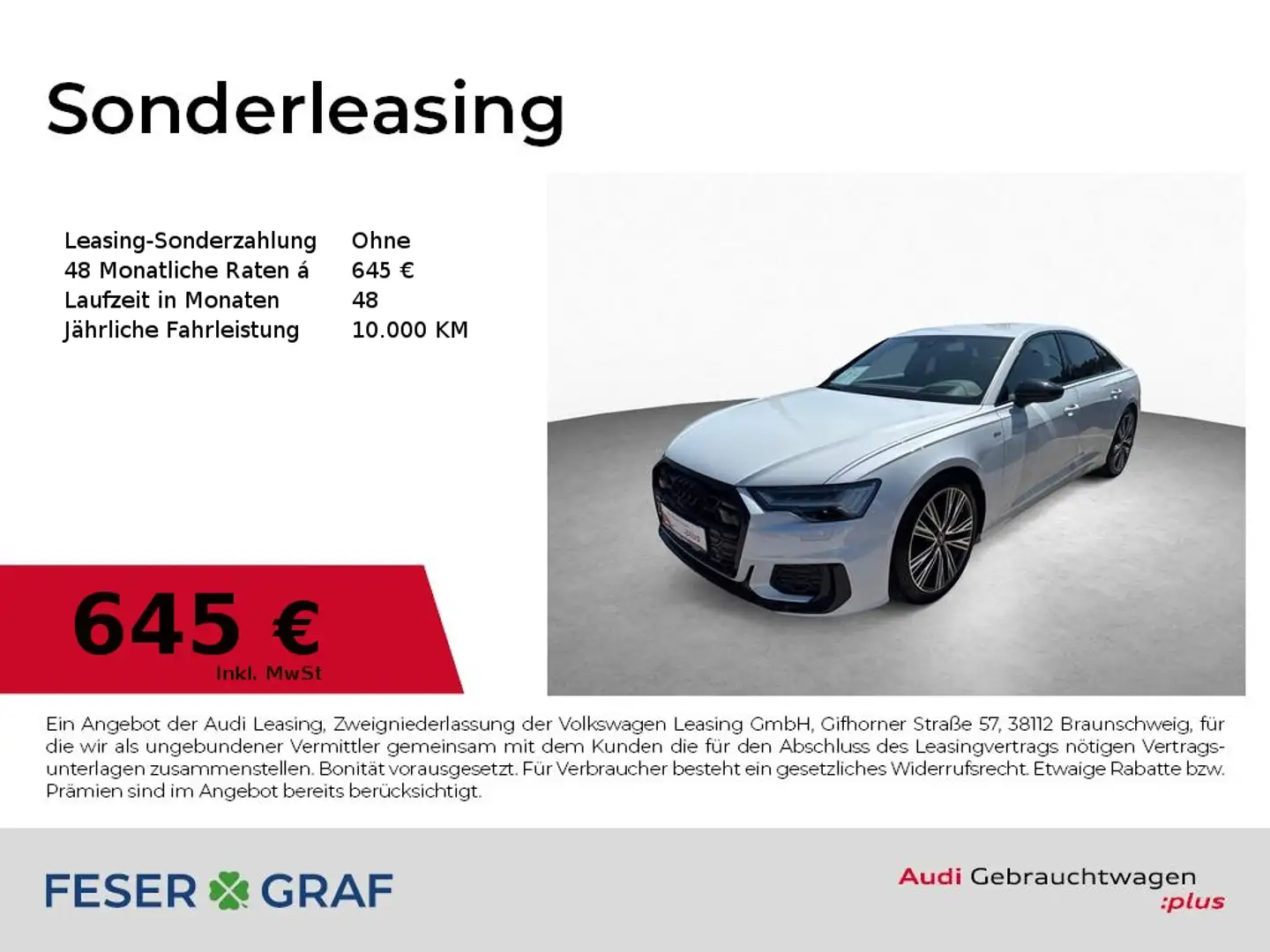 Audi A6 Limousine 50 TDI tiptr. - B&O - S LINE - LUFT Weiß - 1