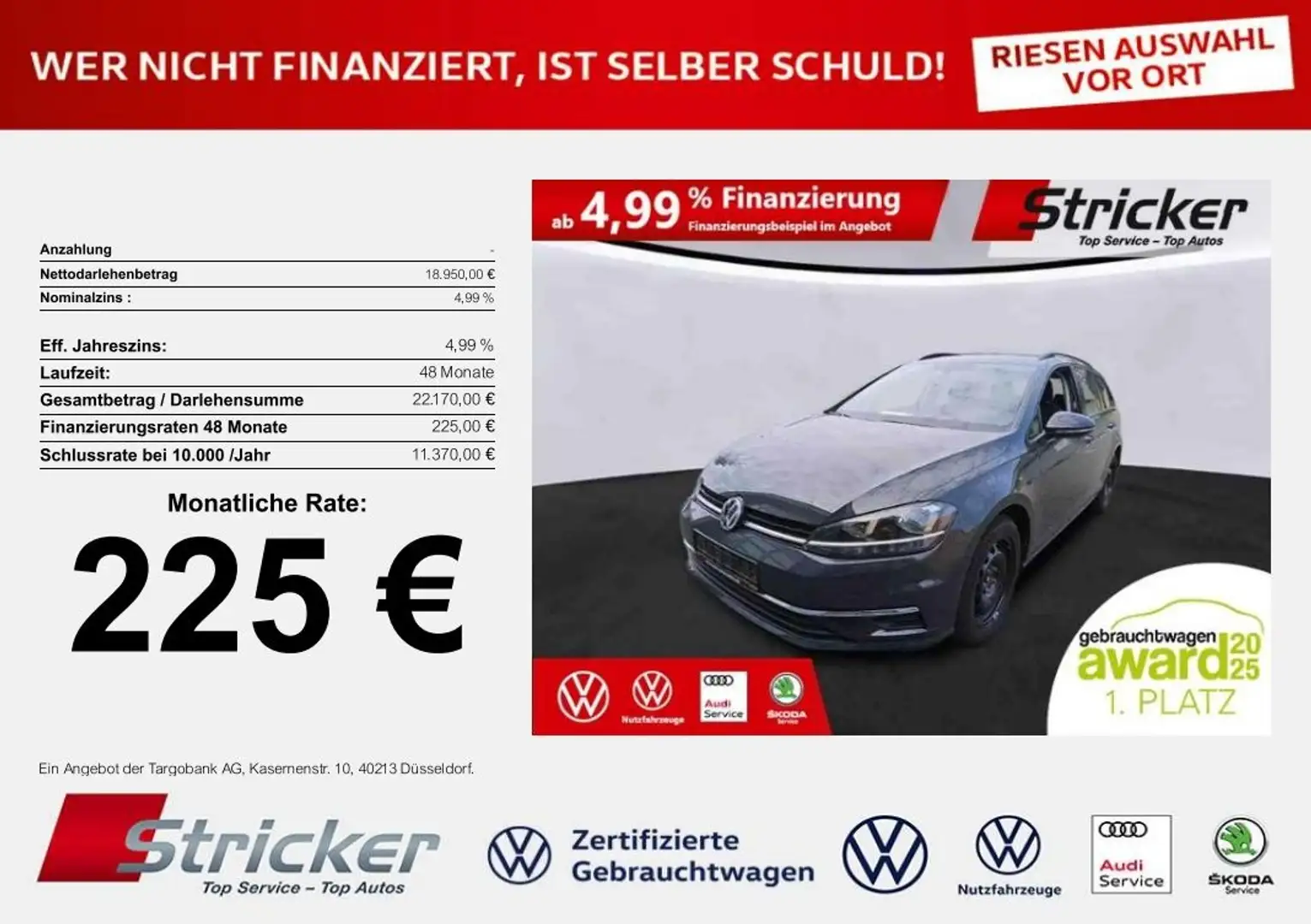 Volkswagen Golf Variant Variant Comfortline 1.6TDI 225,-ohne Anzahlung AC Silber - 1