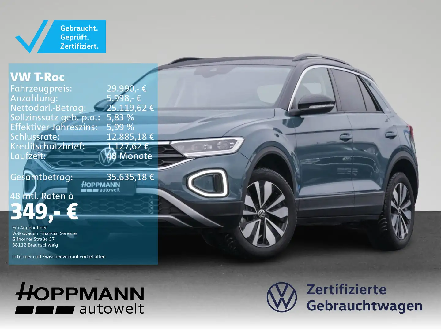 Volkswagen T-Roc 2.0TDI Goal DSG AHK Kamera TravelAssist Blau - 1