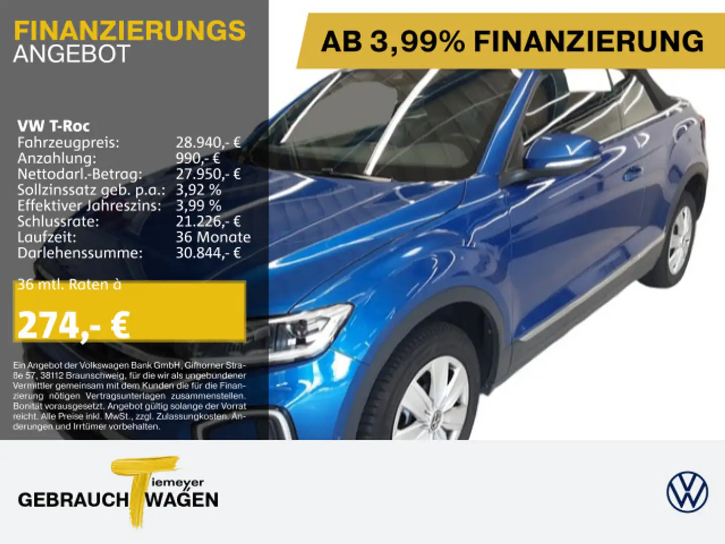 Volkswagen T-Roc Cabrio 1.5 TSI DSG STYLE LED BEATS NAVI AH Blau - 1