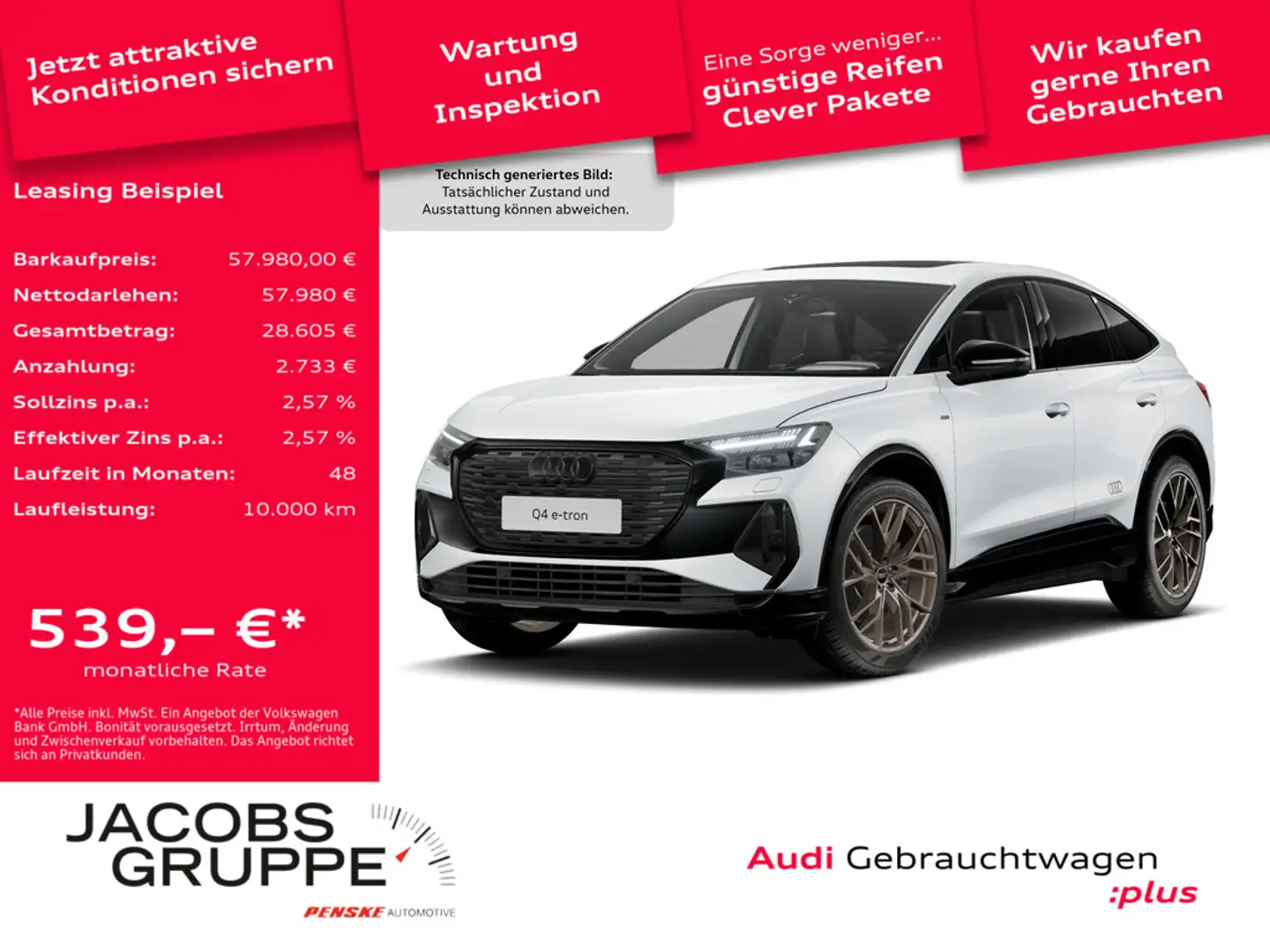 Audi Q4 e-tron Sportback 45 2xS line Edition/Matrix/HuD/Pano/360°/ACC/21Zol Weiß - 1