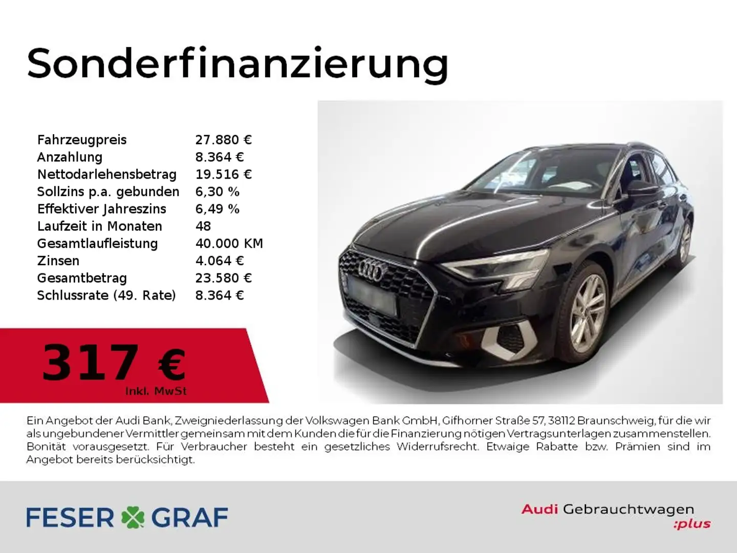 Audi A3 Advanced 35 TDI S tronic Navi,LED,Sportsitze Schwarz - 1