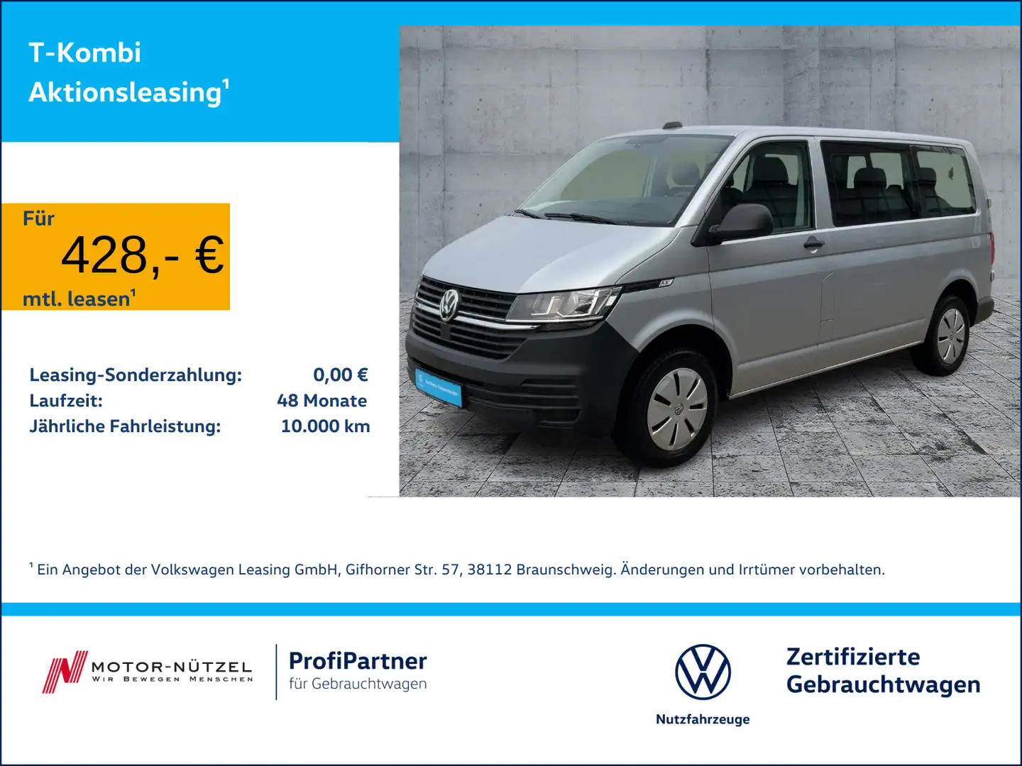 Volkswagen T6.1 Kombi 2.0TDI DSG APP+2xPDC+GRA+DAB+9-SITZER Silber - 1