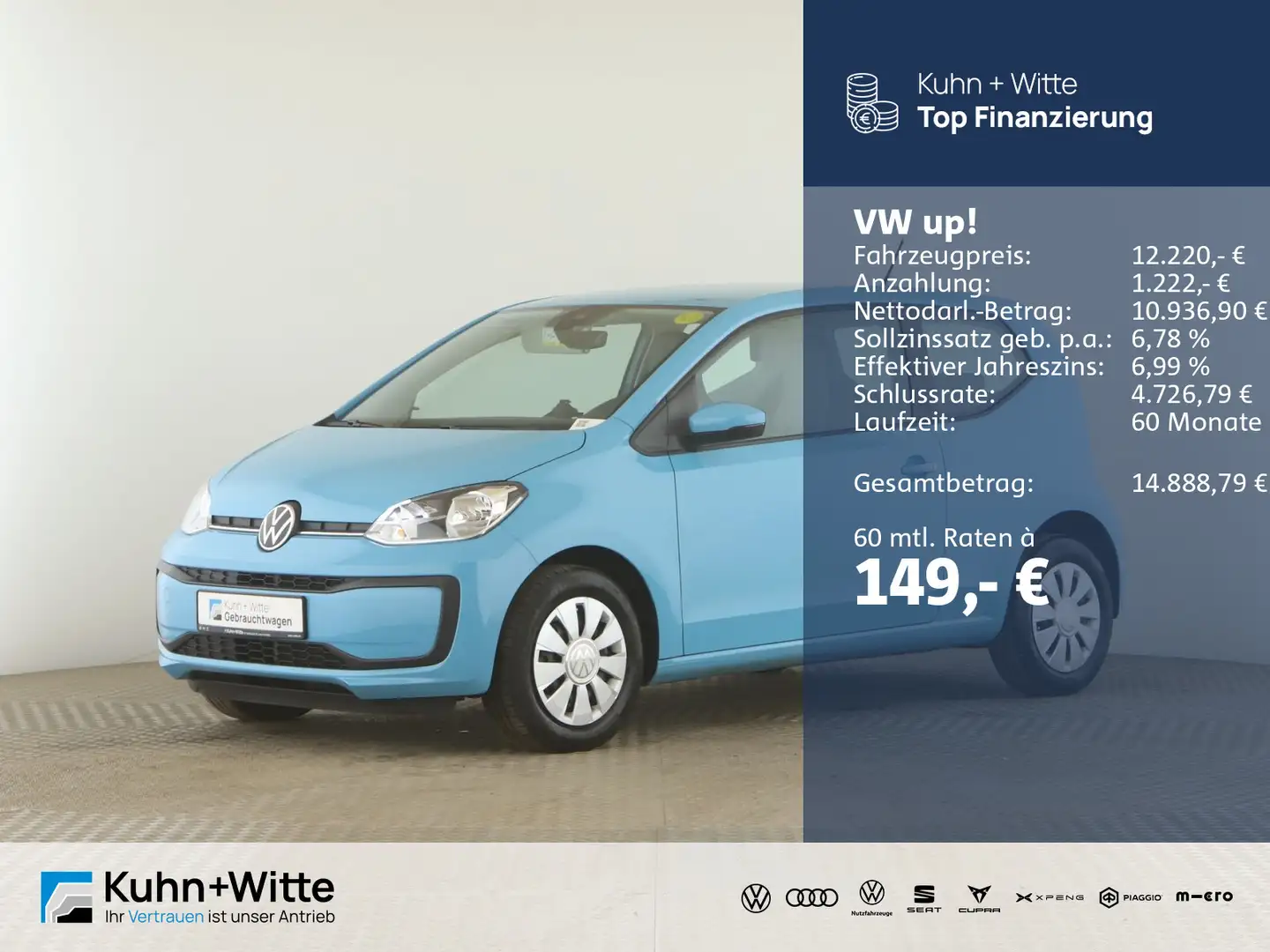 Volkswagen up! 1.0 MPI move up! *LED*RFK*Klima*Audio*Blueto Blau - 1