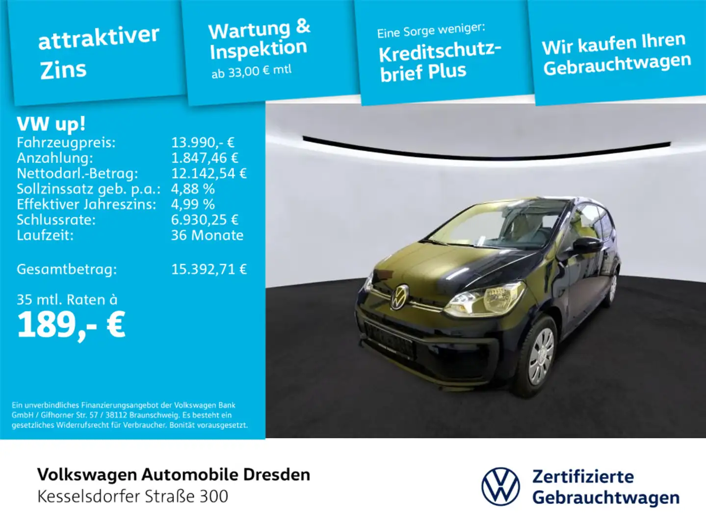 Volkswagen up! 1,0 l Klima Radio Bluetooth Noir - 1