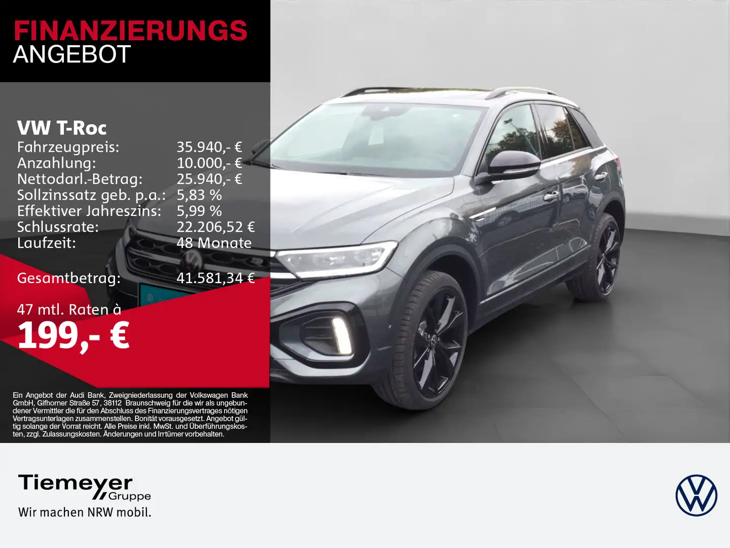 Volkswagen T-Roc 1.5 TSI DSG R-LINE BLACK LM19 PANO eKLAPPE Grau - 1