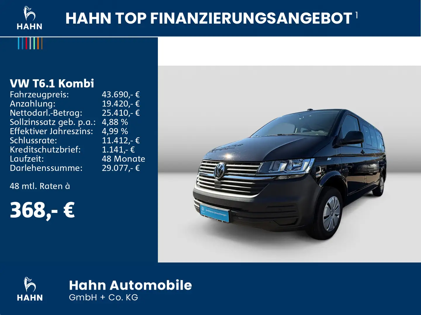 Volkswagen T6.1 Kombi 9-SItzer 2,0TDI AHK Navi Park Pilot Zwart - 2