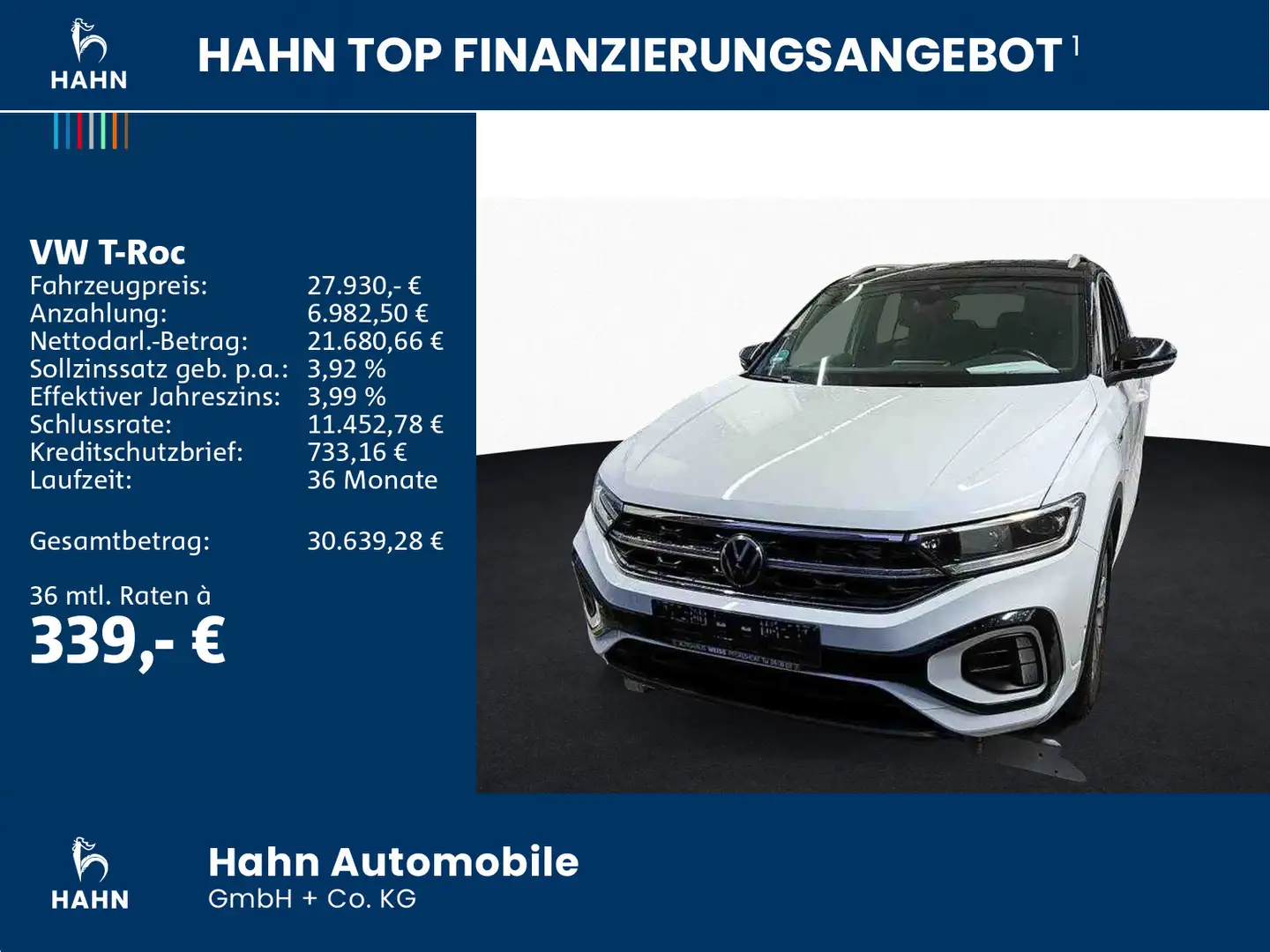 Volkswagen T-Roc 2.0TSI DSG 4Mo R-Line AHK Cam LED+ Navi Weiß - 2