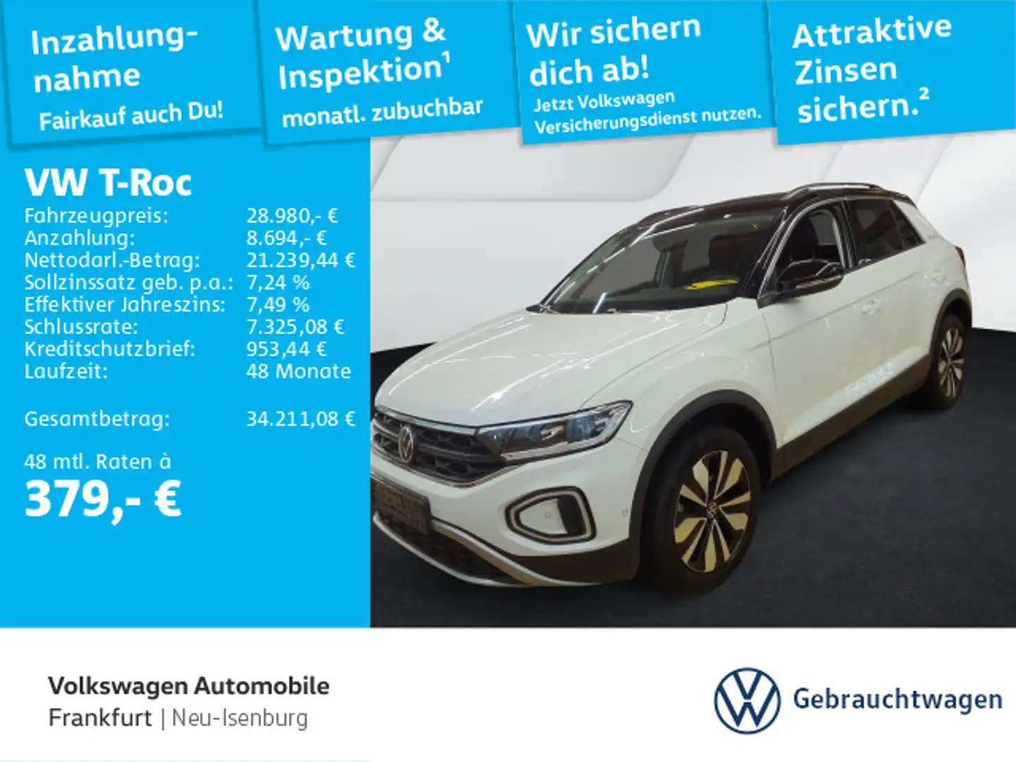 Volkswagen T-Roc 2.0 TDI DSG Goal Navi AHK Spurwechselassis Weiß - 1