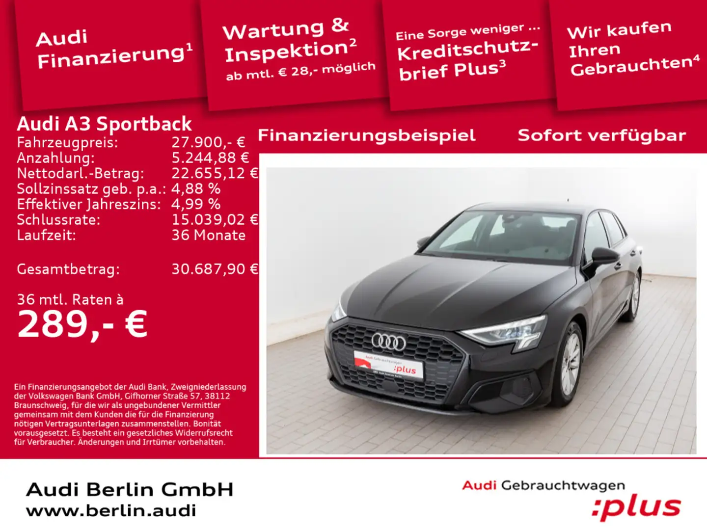 Audi A3 35 TDI S tr. LED NAVI RFK VIRTUAL Schwarz - 1