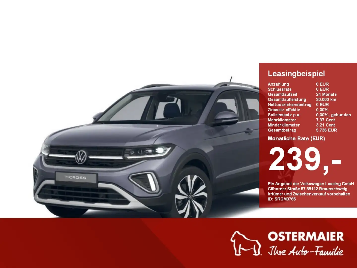 Volkswagen T-Cross Style 1.0 l TSI OPF DSG Alu.Navi.Kamera Grau - 1