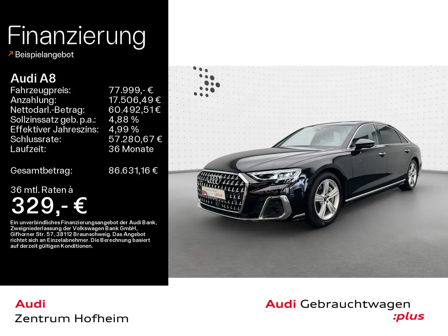 Audi A8 60 TFSIe Lang*EUPE 151.320*B&O*HUD*Pano*HD Ma Schwarz - 1