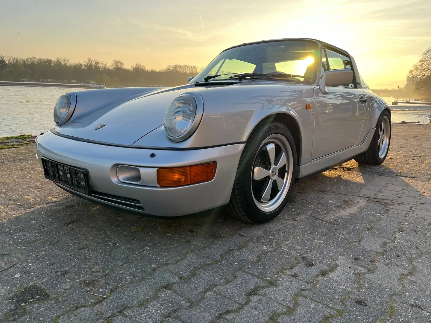 Porsche 964 Targa C2 Pepita Leder blau  Schweiz Scheckheft Stříbrná - 1