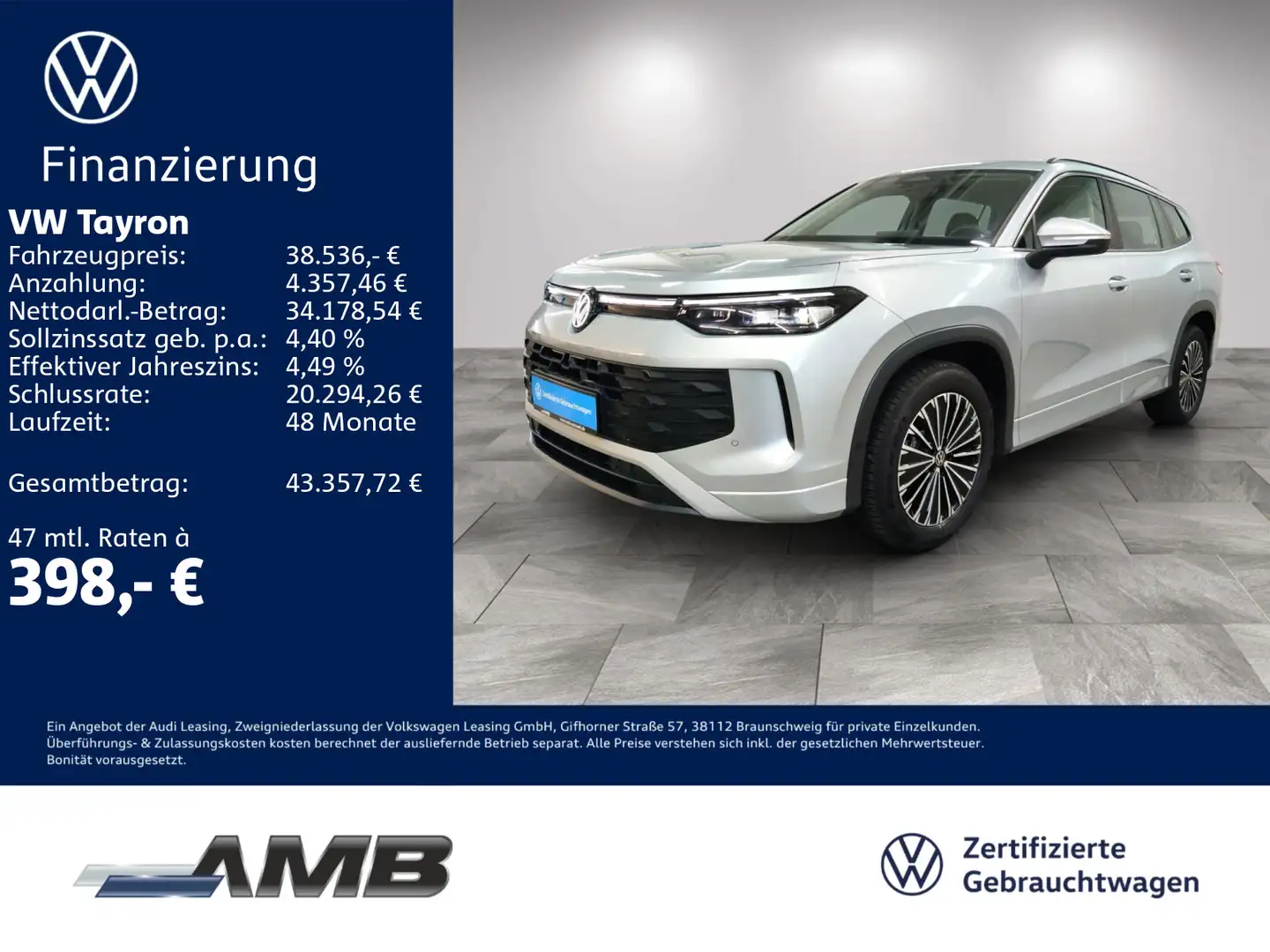 Volkswagen Tayron Life 1.5 eTSI AHK/LED/HuD/Navi/RFK/03.30G Argent - 1