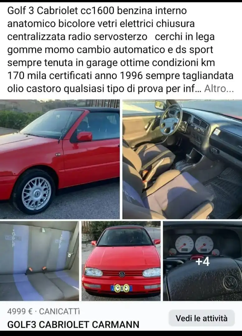 Volkswagen Golf Cabriolet Cabrio 1.6 Quartett auto - 1