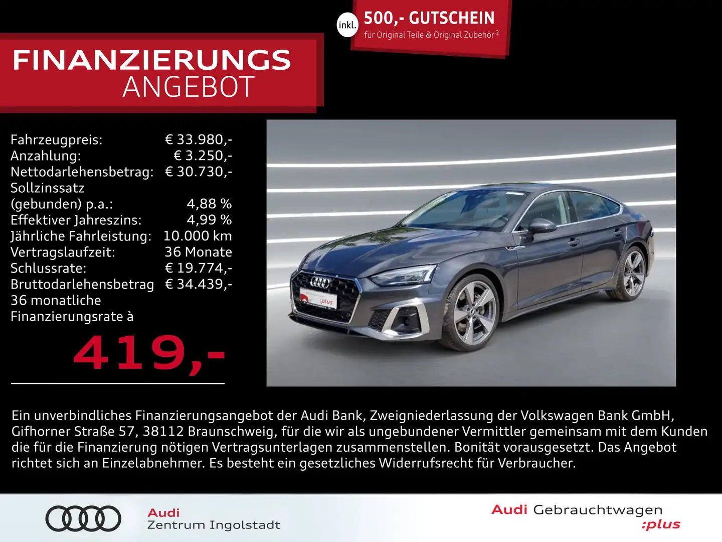 Audi A5 Sportback 45 TFSI qu S line NAVI AHK Leder 19" Gris - 1