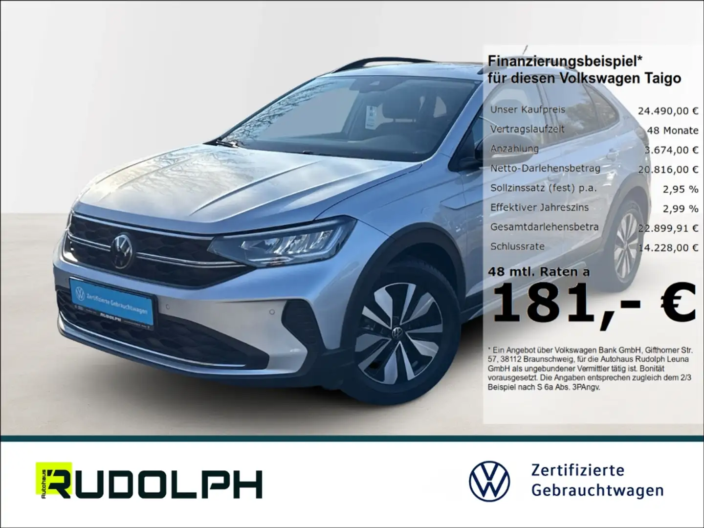 Volkswagen Taigo Goal 1.0 TSI 6-Gang LED Navi SHZ PDCv+h Klima ACC Silber - 1