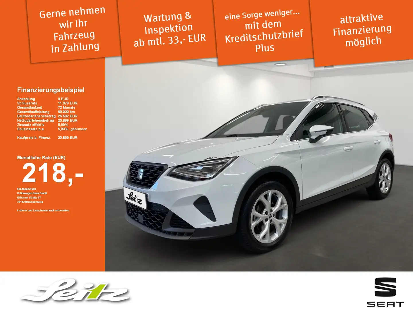 SEAT Arona 1.0 TSI FR *PDC*SITZH*BLUETOOTH* Weiß - 1