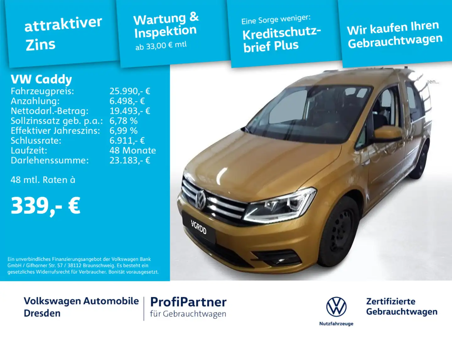 Volkswagen Caddy Comfortline 2,0 TDI DSG KLIMA NAV XEN AHZV Jaune - 1