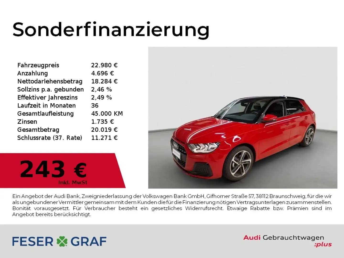 Audi A1 Sportback Advanced 25 TFSI Sportsitze Navi Rot - 1