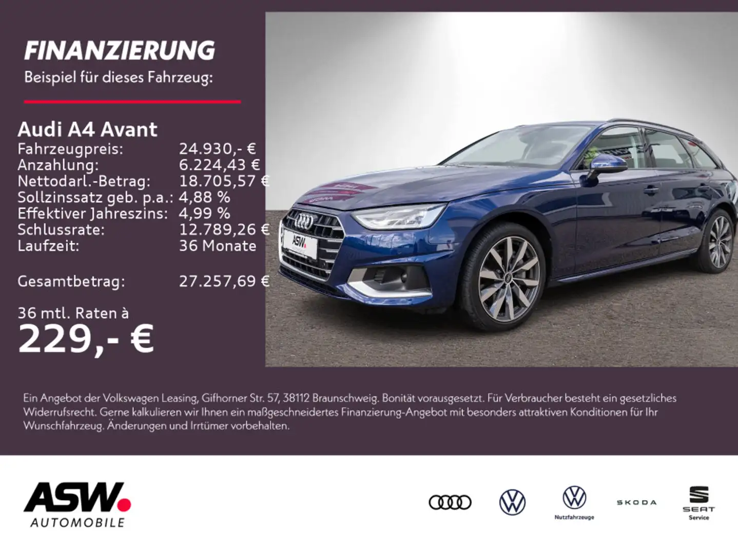 Audi A4 advanced 40TDI Stronic LED Navi PDC AHK Bleu - 1