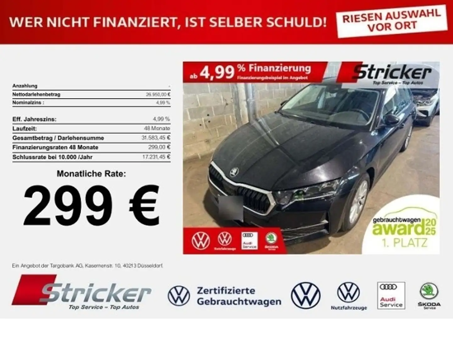 Skoda Octavia Combi Selection 2.0TDI DSG 299,-ohne Anzahlung Na Schwarz - 1