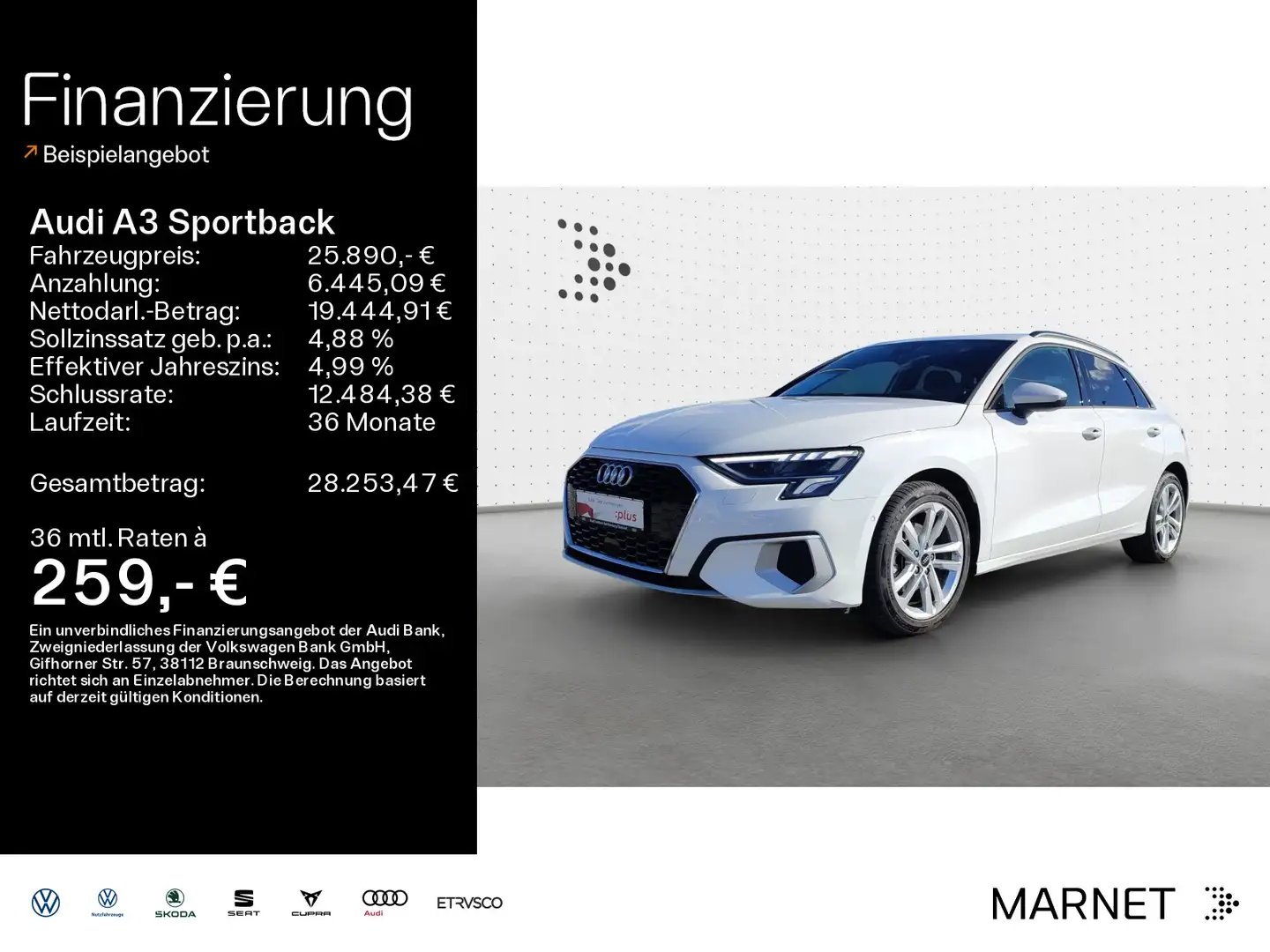 Audi A3 Advanced 35 TFSI*Navi*LED*PDC*Virtu Weiß - 1