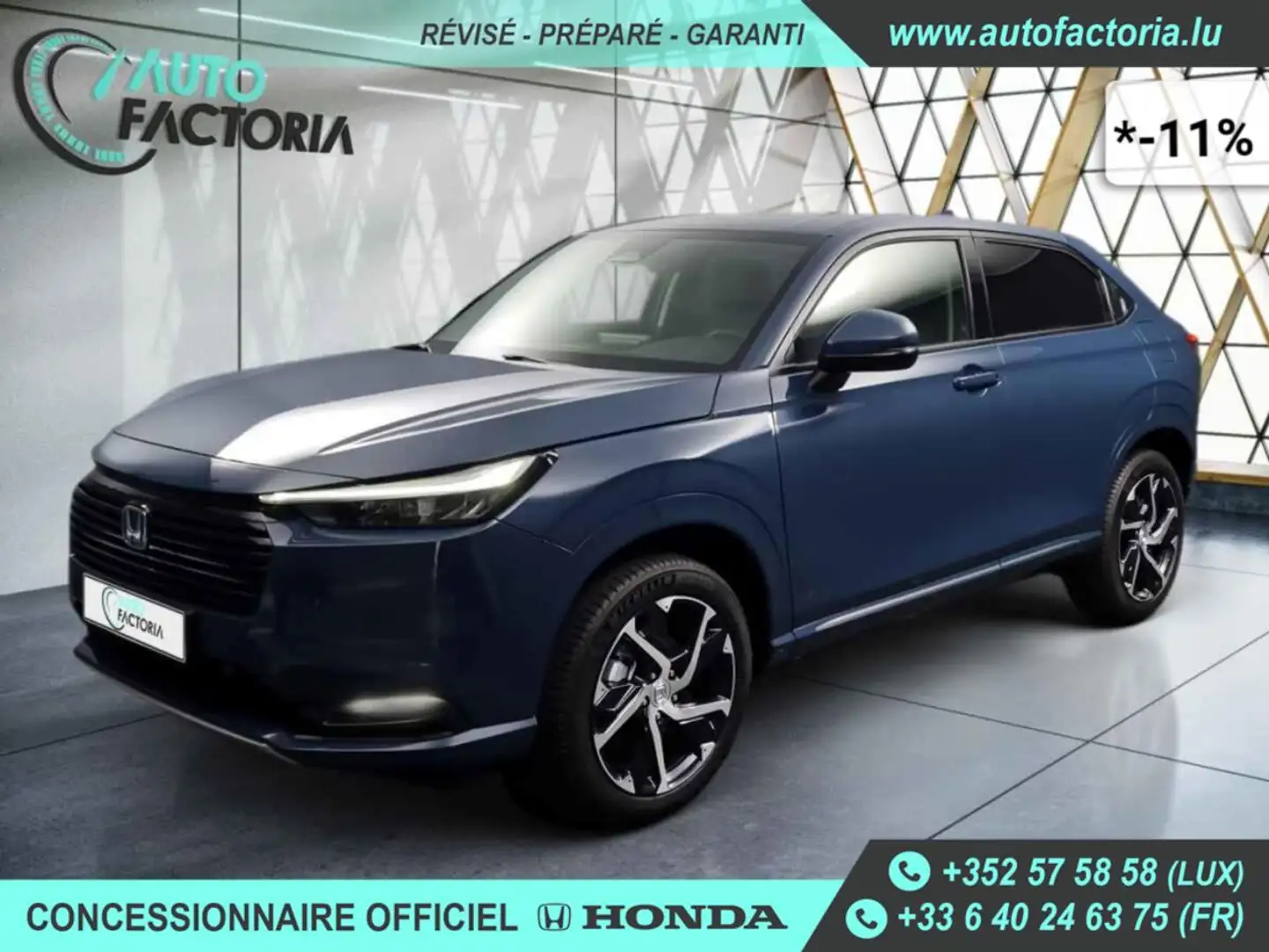 Honda HR-V -11% 1.5 HYB 131cv BVA +GPS+CAM+LED+HAYON ELEC+Opts Bleu - 1