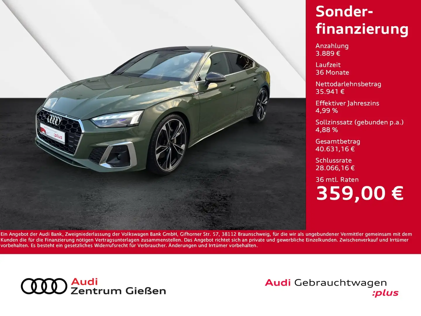 Audi A5 Sportback 50 TDI quattro S line Carbon B&O Matr... Grün - 1