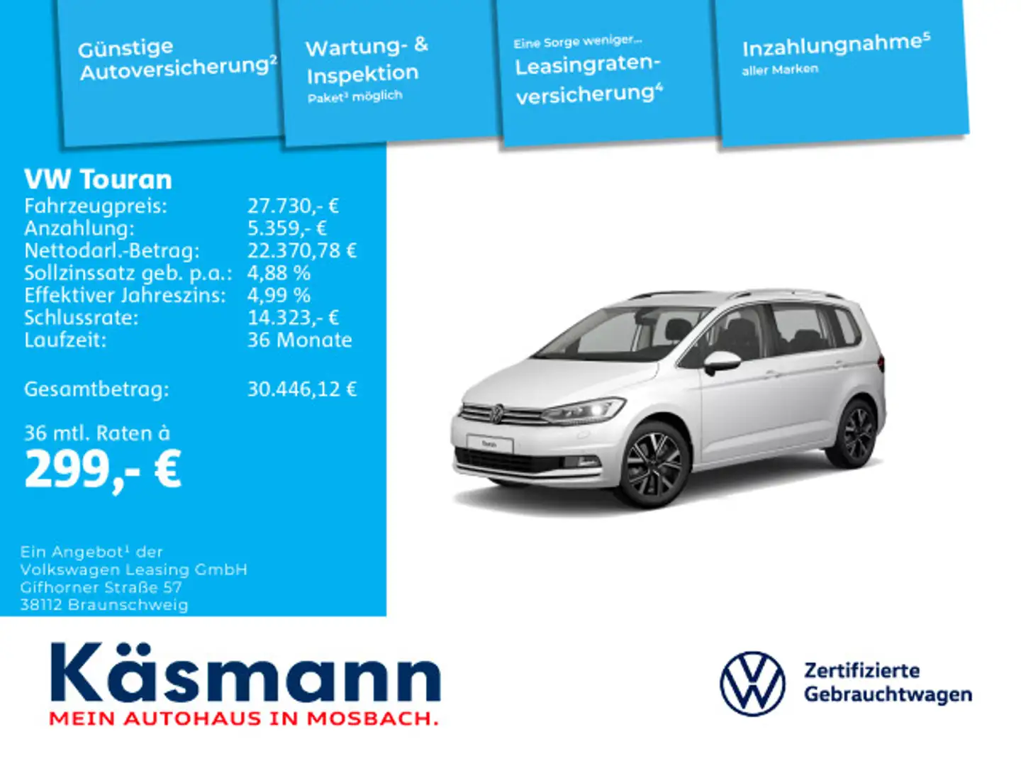 Volkswagen Touran Highline 1.5TSI LED KAM CARPLAY ACC Weiß - 1
