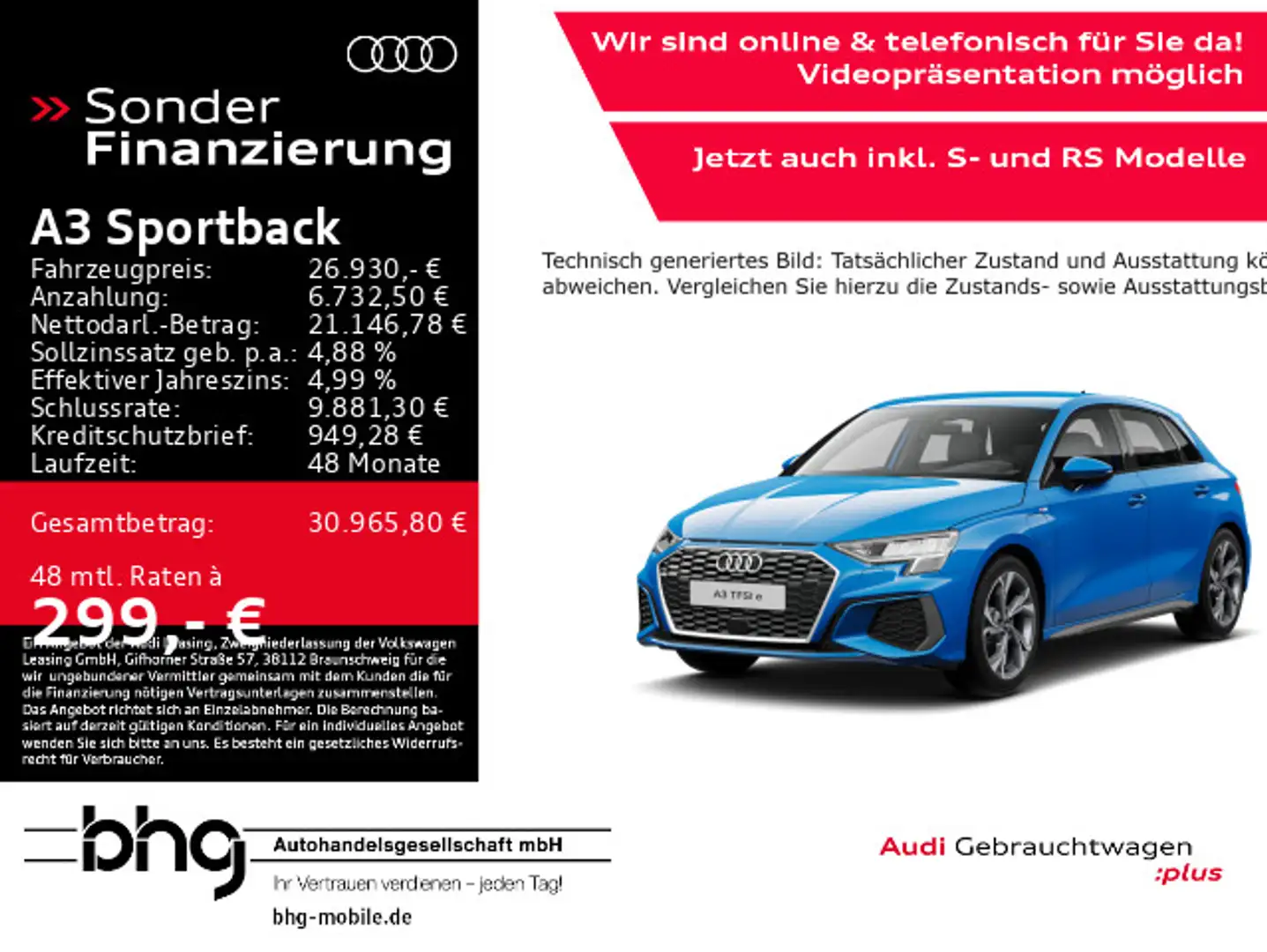 Audi A3 40 TFSIe S-tronic S-Line Navi B&O Blau - 1