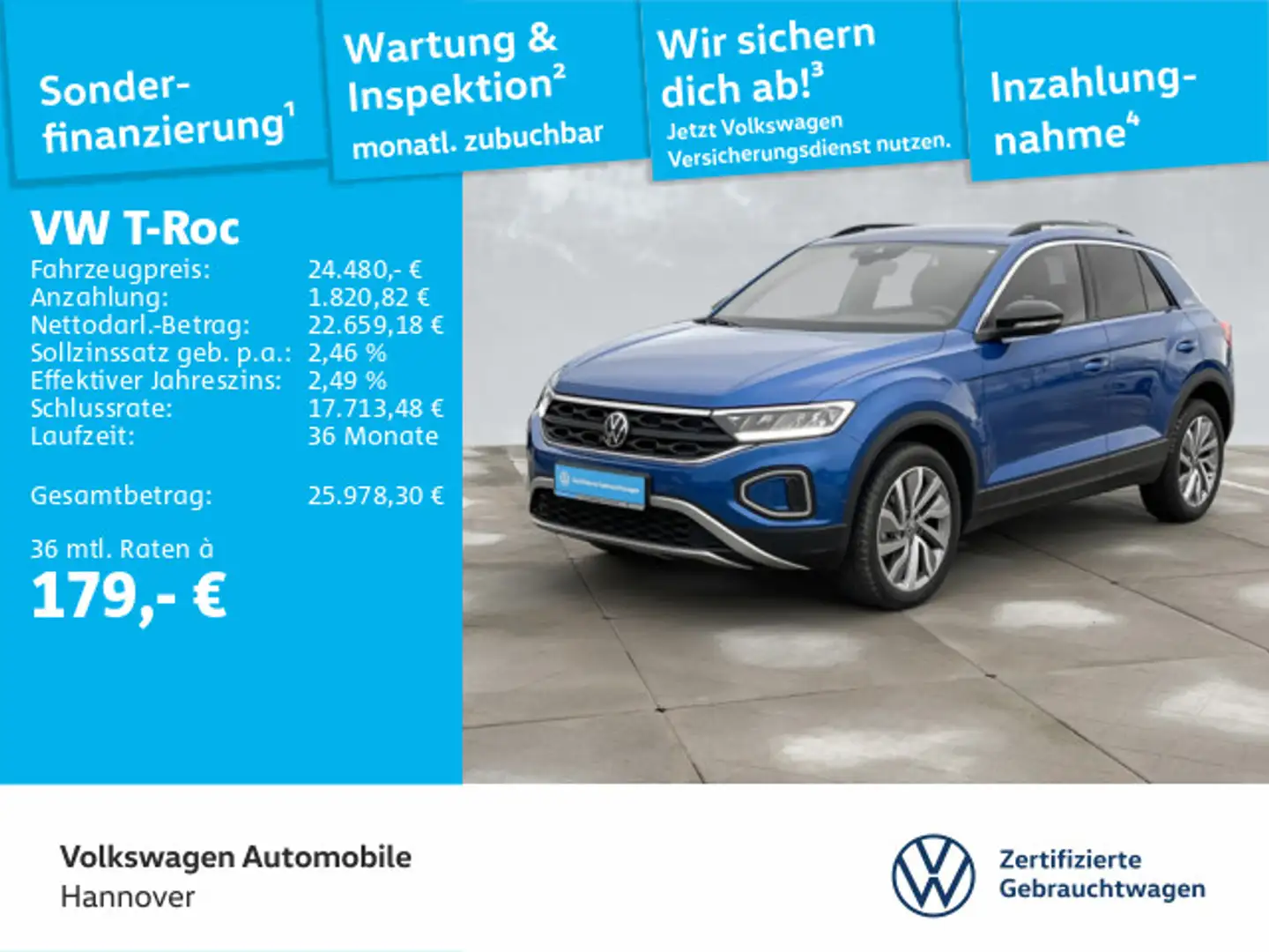 Volkswagen T-Roc 2.0 TDI Goal Navi LED Kamera 18LM DigCockp Blau - 1