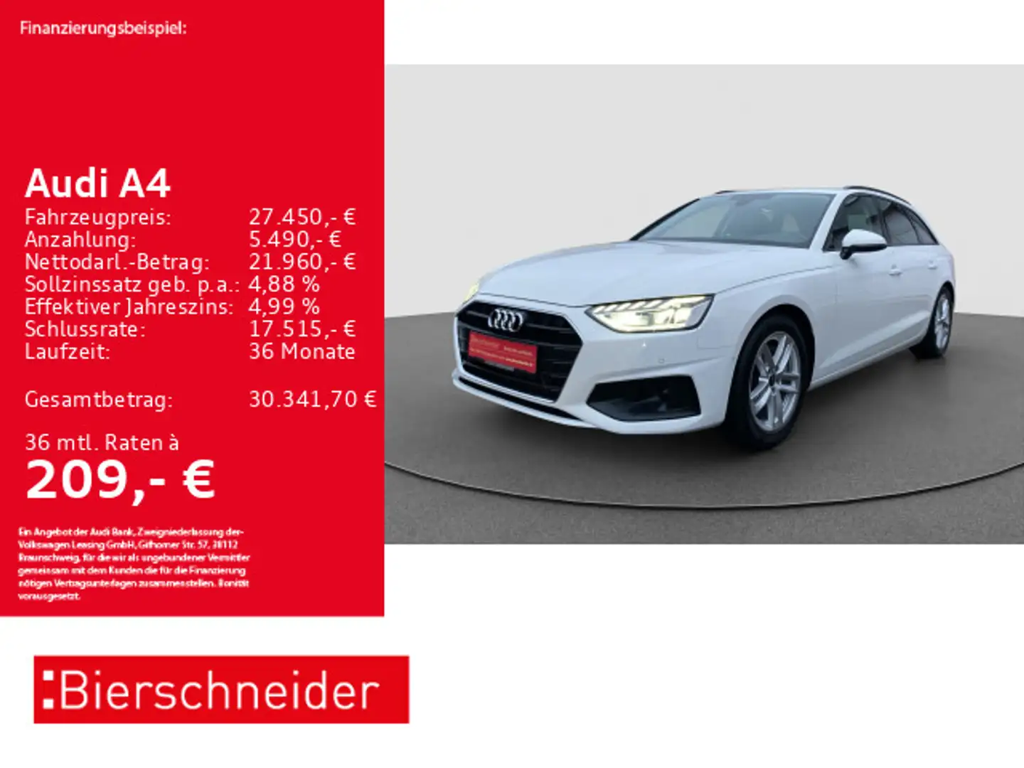Audi A4 Av 40 TFSI AHK PANO LED ACC 360 Weiß - 1