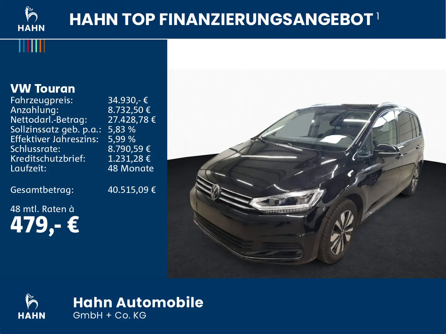 Volkswagen Touran 1,5TSI DSG GOAL 7SITZ AHK NAV LED ACC APP Schwarz - 2