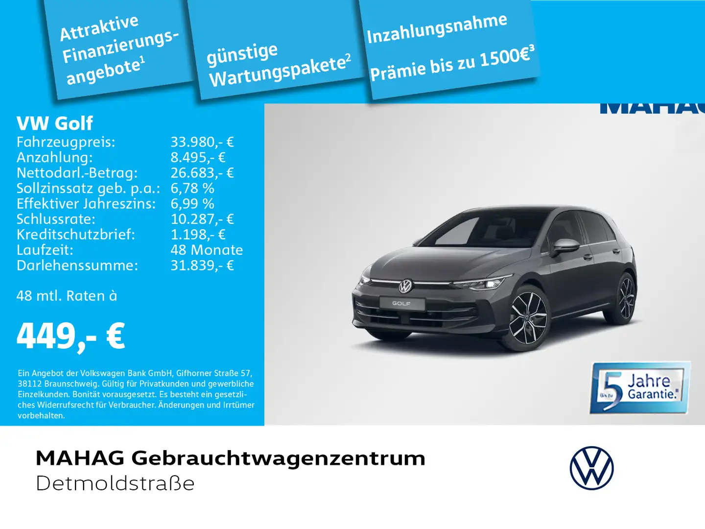 Volkswagen Golf 1.5 eTSI Style 50 Jahre LED+ Navi AHK DSG Grau - 1