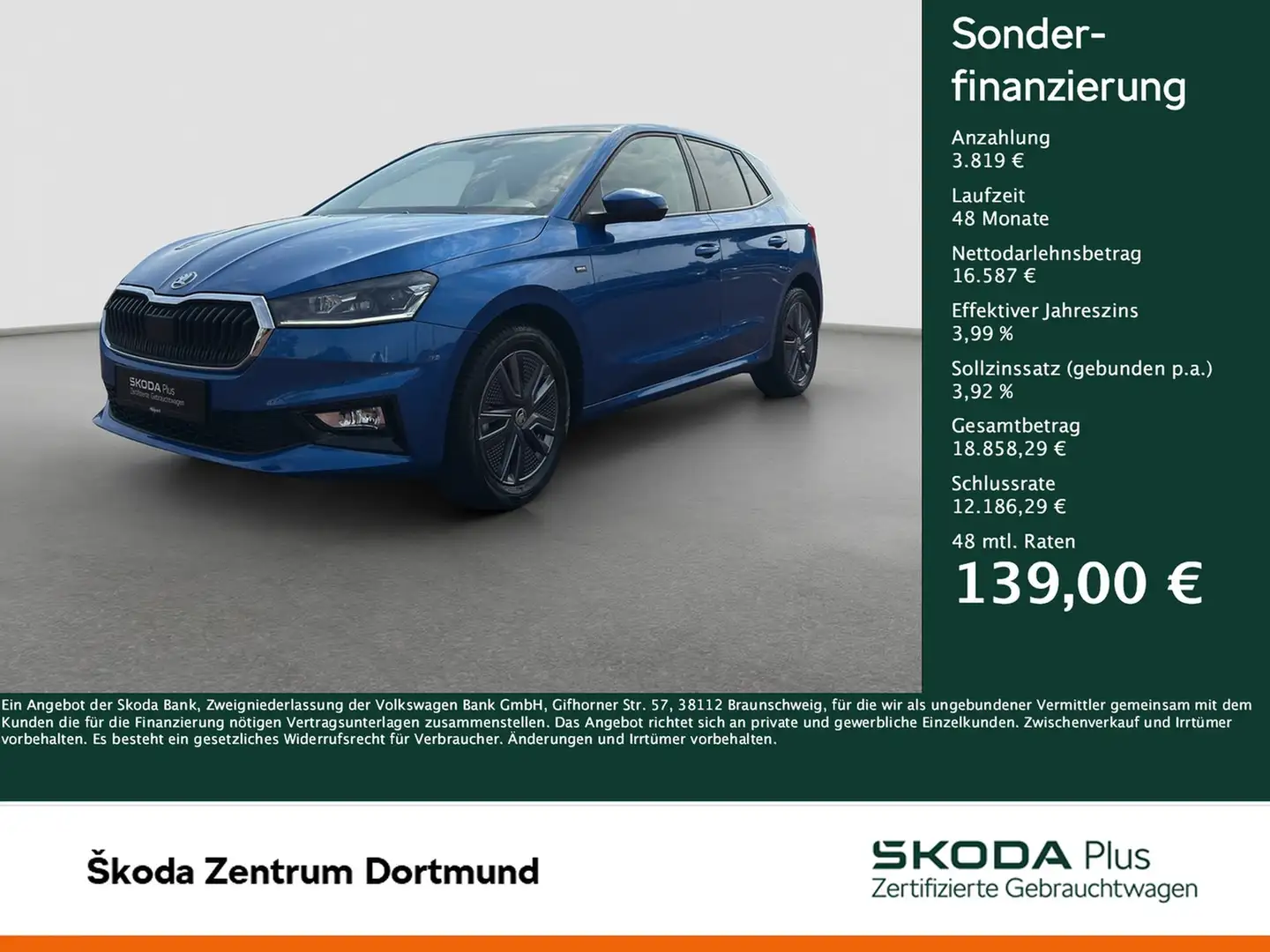 Skoda Fabia 1.0 DRIVE PANO CAM ACC NAVI ALU SITZHEIZ. Blau - 1