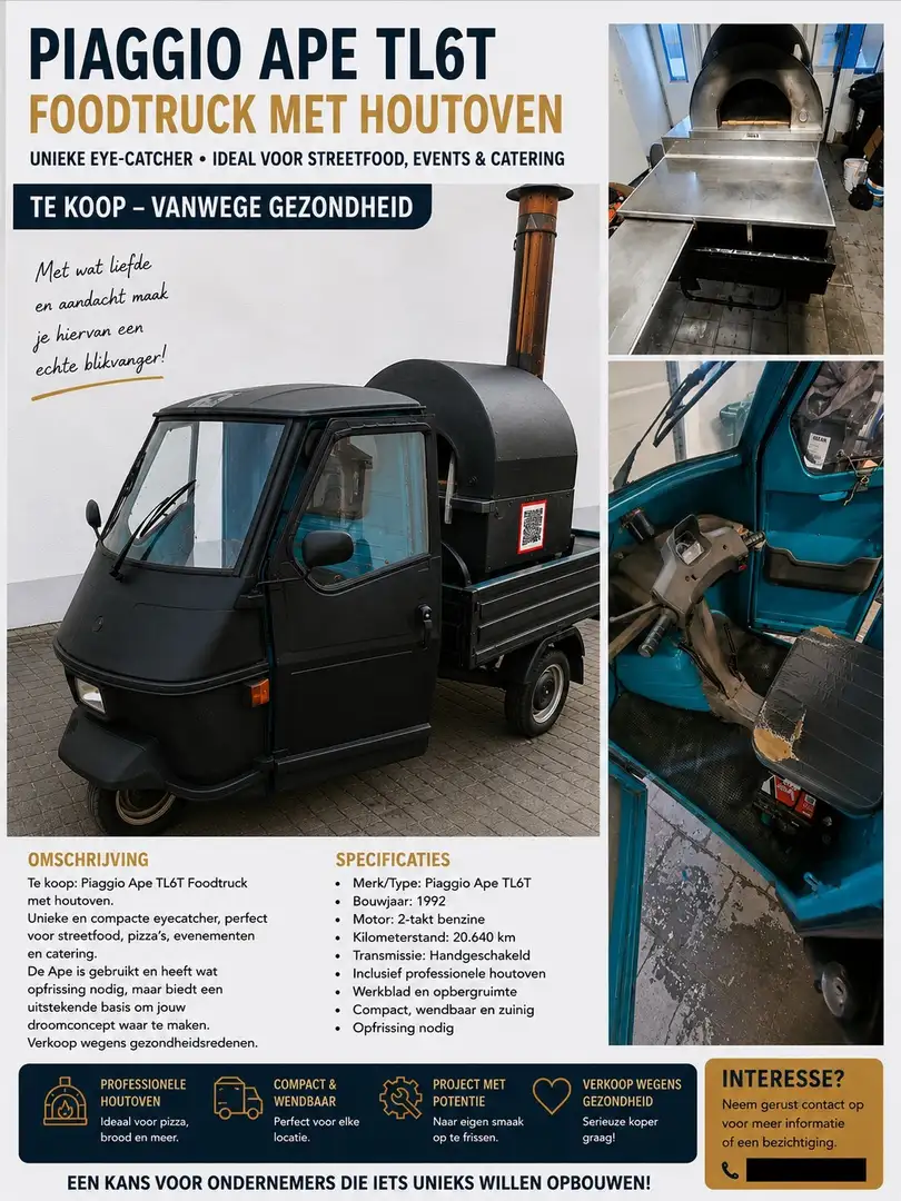 Piaggio Ape Piaggio ape 50 met pizzaoven Schwarz - 1