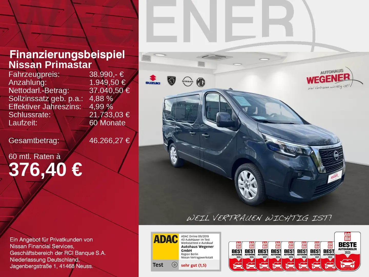 Nissan Primastar PRIMASTAR KOMBI TEKNA L1H1 2ST HK BES+ Design Grau - 2