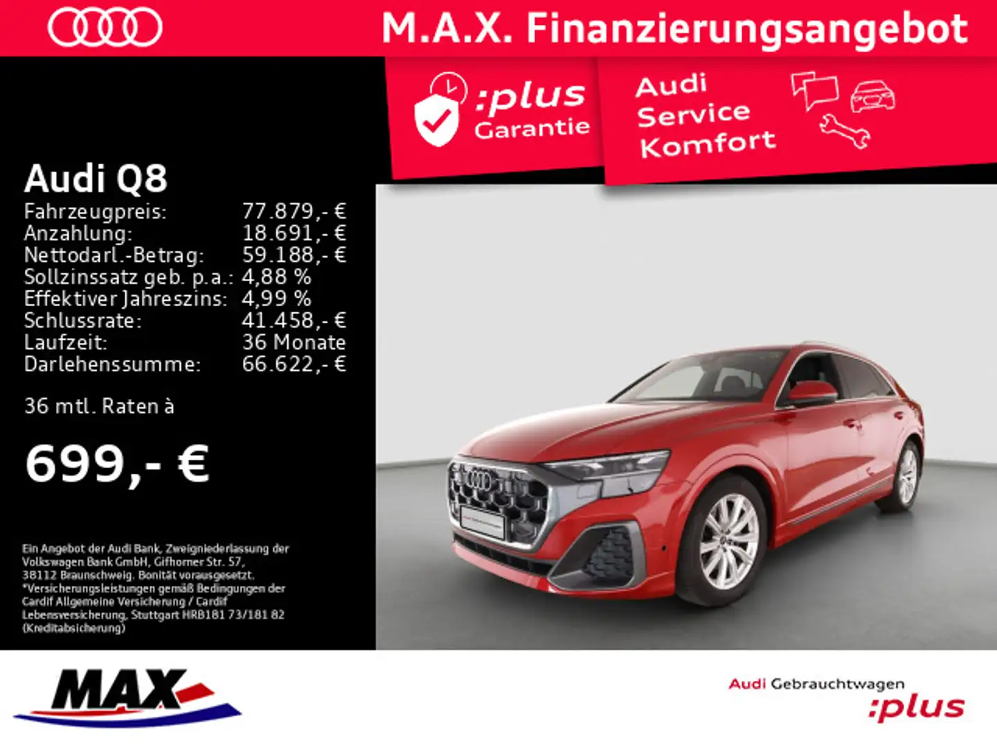 Audi Q8 50 TDI QUATT S LINE MATRIX+PANO+LUFT+AHK+HUD+ Rot - 1