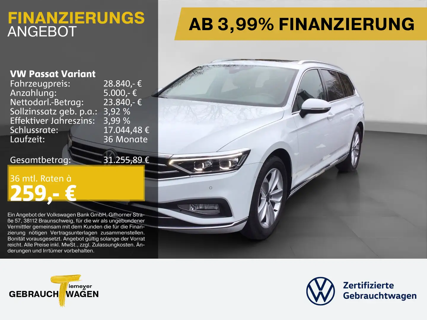 Volkswagen Passat Variant 2.0 TDI DSG ELEGANCE PANO ST.HEIZ Weiß - 1