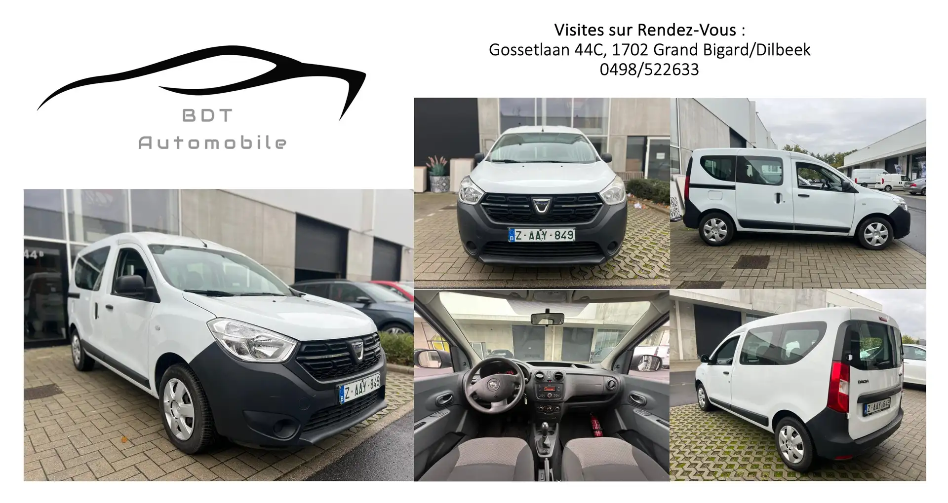 Dacia Dokker 1.6i Airco Bluethoot Capteur recul 1erProp 12000km Blanc - 1