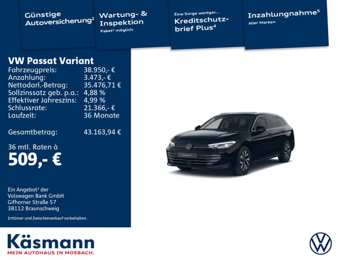 Volkswagen Passat Variant Business 2.0TDI AHK NAV SHZ ACC Schwarz - 1
