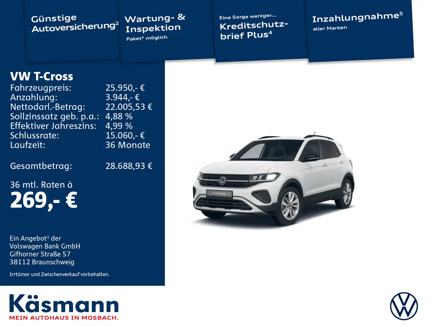 Volkswagen T-Cross Goal 1.0TSI AHK NAVI ACC LED Weiß - 1
