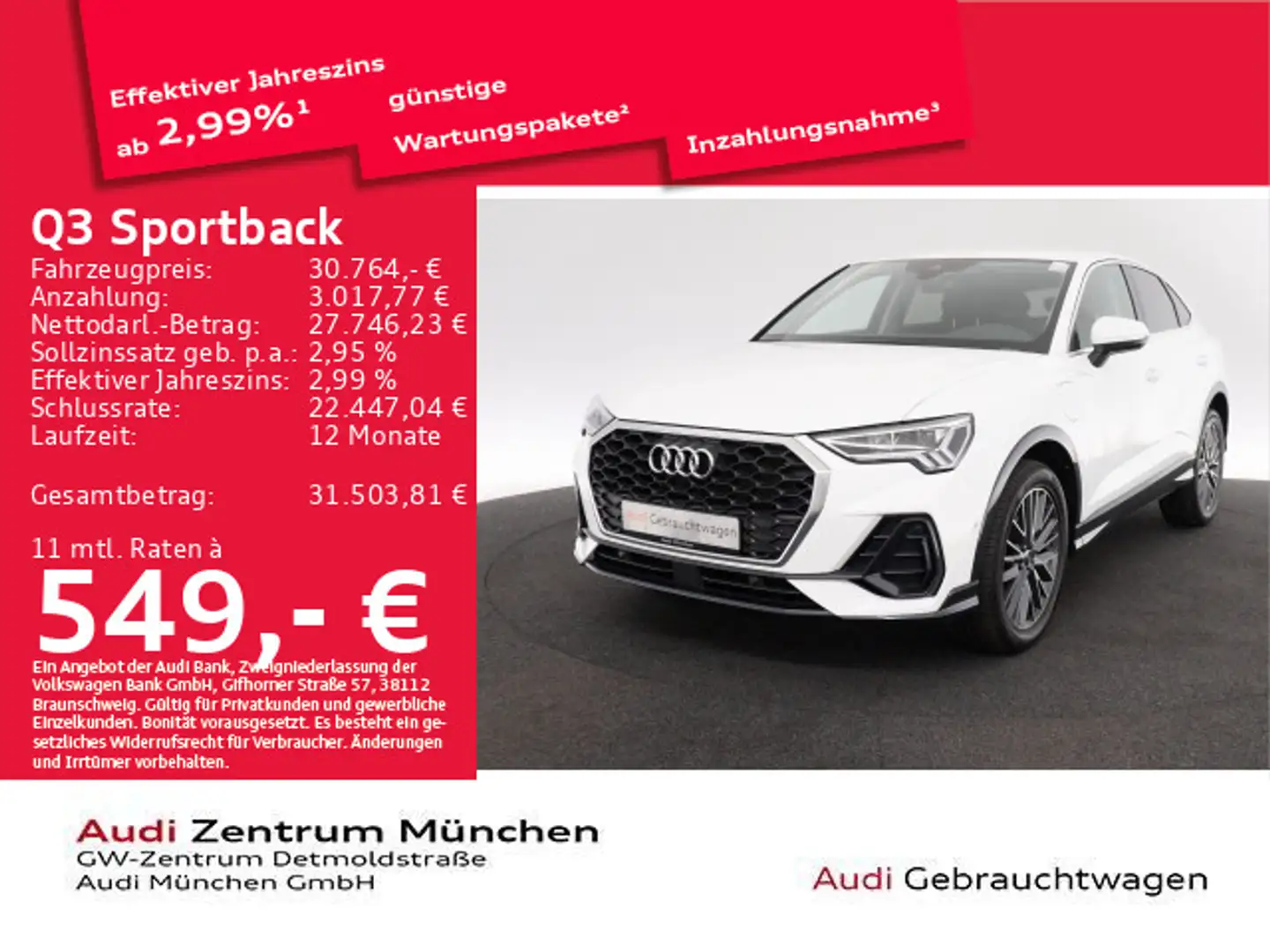Audi Q3 45 TFSI e S tronic Virtual/Navi Weiß - 1