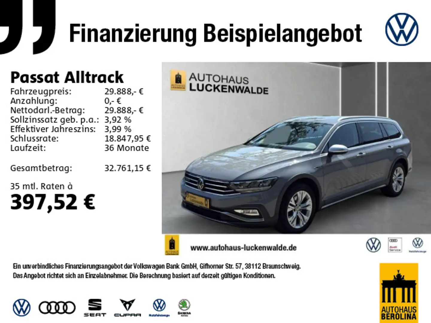 Volkswagen Passat Alltrack 2.0 TDI 4M DSG *NAV*R-CAM*SHZ* Grau - 1